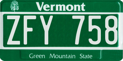 VT license plate ZFY758