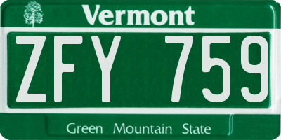 VT license plate ZFY759