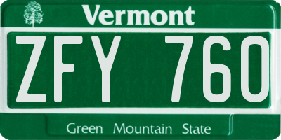 VT license plate ZFY760