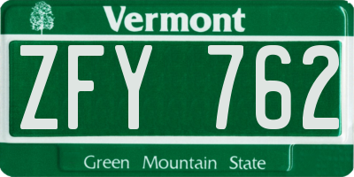 VT license plate ZFY762