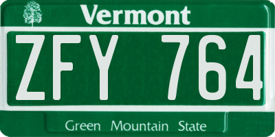 VT license plate ZFY764
