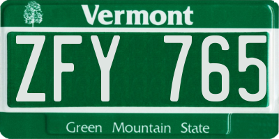 VT license plate ZFY765