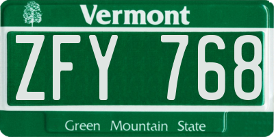 VT license plate ZFY768