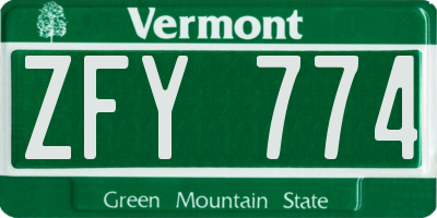 VT license plate ZFY774