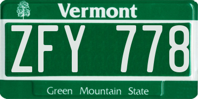 VT license plate ZFY778