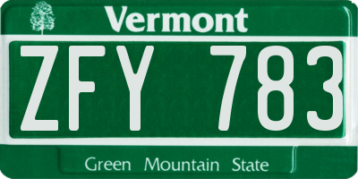 VT license plate ZFY783