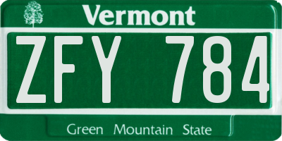 VT license plate ZFY784