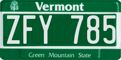 VT license plate ZFY785