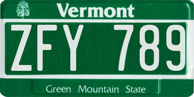 VT license plate ZFY789