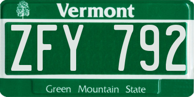 VT license plate ZFY792