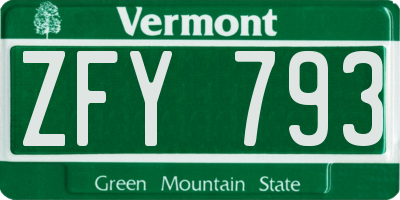 VT license plate ZFY793
