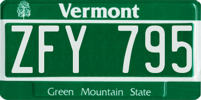 VT license plate ZFY795