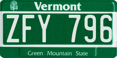 VT license plate ZFY796