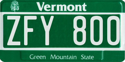 VT license plate ZFY800