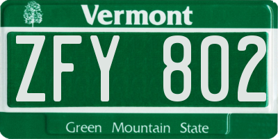 VT license plate ZFY802