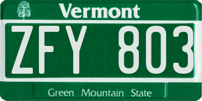 VT license plate ZFY803