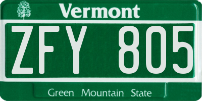 VT license plate ZFY805