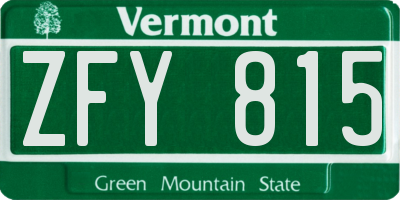 VT license plate ZFY815