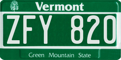 VT license plate ZFY820
