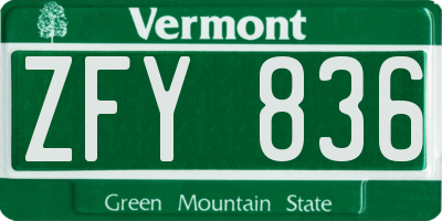 VT license plate ZFY836