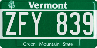 VT license plate ZFY839