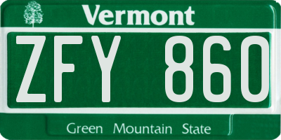 VT license plate ZFY860