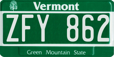 VT license plate ZFY862