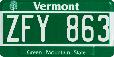 VT license plate ZFY863