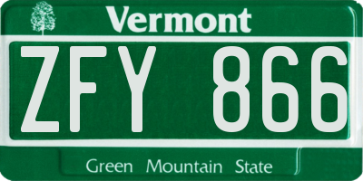 VT license plate ZFY866