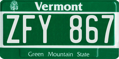 VT license plate ZFY867