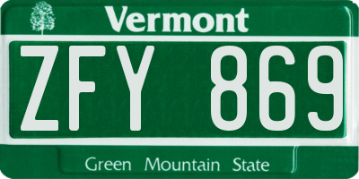 VT license plate ZFY869