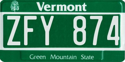 VT license plate ZFY874