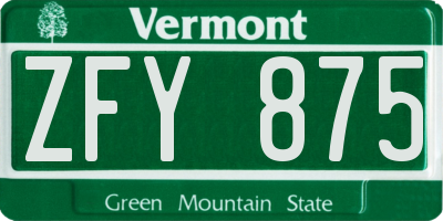 VT license plate ZFY875