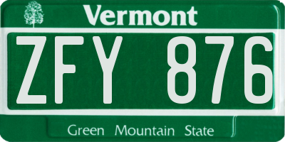 VT license plate ZFY876