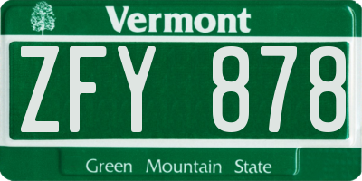 VT license plate ZFY878
