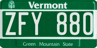 VT license plate ZFY880