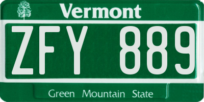 VT license plate ZFY889
