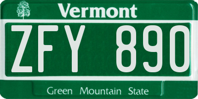 VT license plate ZFY890