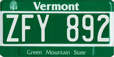 VT license plate ZFY892
