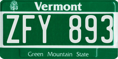 VT license plate ZFY893