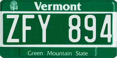 VT license plate ZFY894