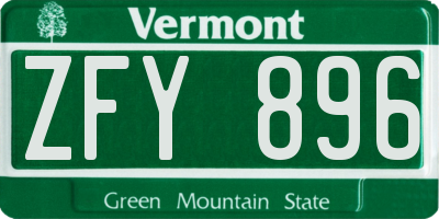 VT license plate ZFY896