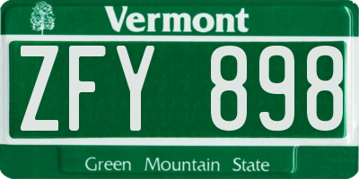 VT license plate ZFY898