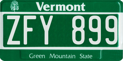 VT license plate ZFY899