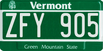 VT license plate ZFY905