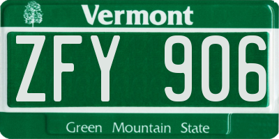 VT license plate ZFY906