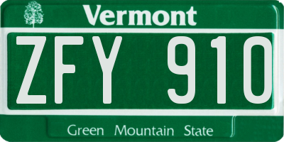 VT license plate ZFY910