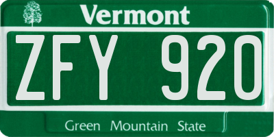 VT license plate ZFY920