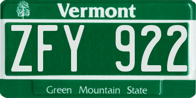 VT license plate ZFY922