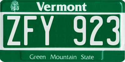 VT license plate ZFY923